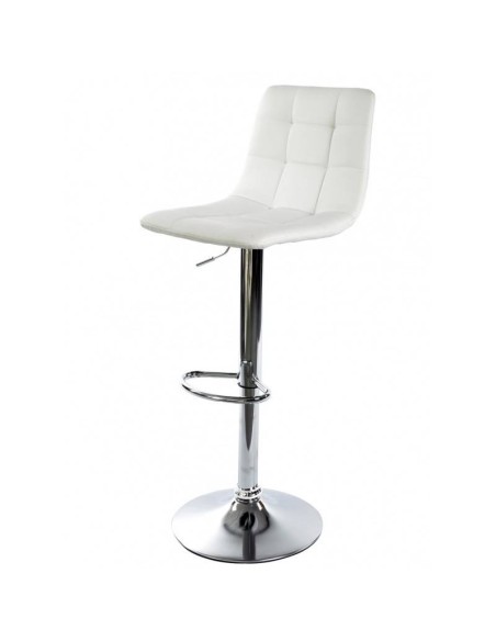 Taburete POU, estructura cromada, asiento tapizado en similpiel blanco
