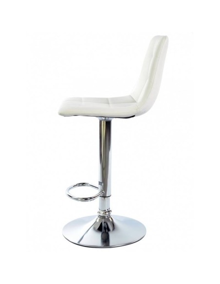 Taburete POU, estructura cromada, asiento tapizado en similpiel blanco