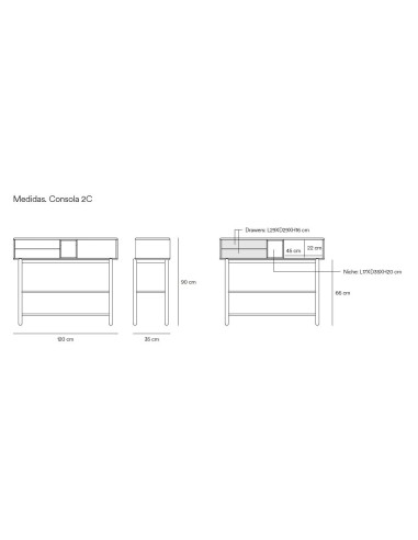 Teulat Console de design CORVO 120x35, cinza pérola, Carvalho