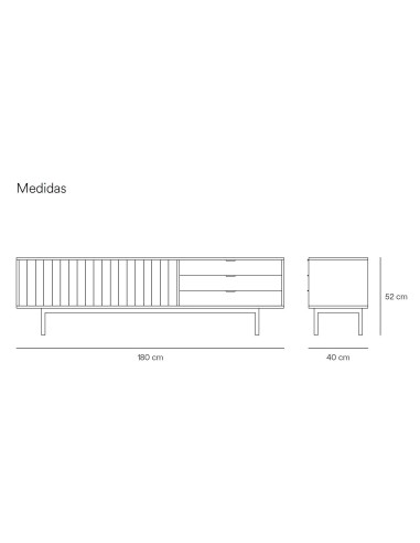 TEULAT Mueble TV Sierra 180x40, GRIS CLARO y ROBLE
