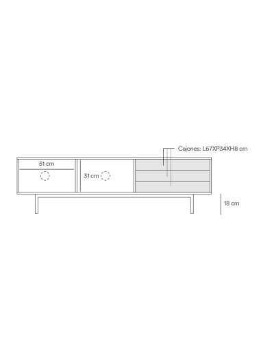 TEULAT Mueble TV Sierra 180x40, GRIS CLARO y ROBLE