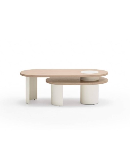 TEULAT MESA nido de CENTRO NORI 120 x 95, MDF NATURAL CLARO y PATA CREMA