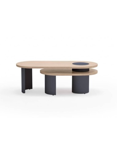 TEULAT Mesa ninho CENTRO NORI 120 x 95, MDF natural claro y perna azul