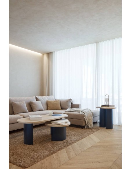 TEULAT mesa de canto NORI 60 x 45, MDF NATURAL CLARO y PATA AZUL