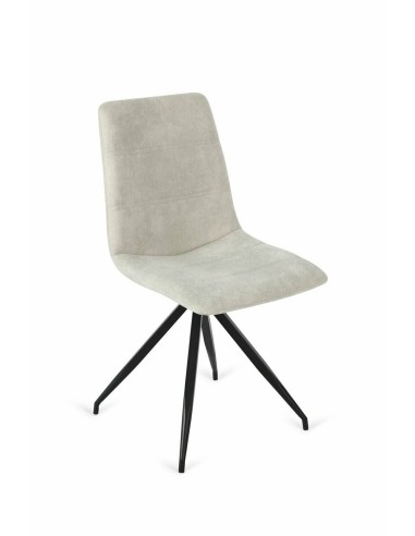 Silla comedor Estena, tela color marfil, patas metal NEGRO MATE