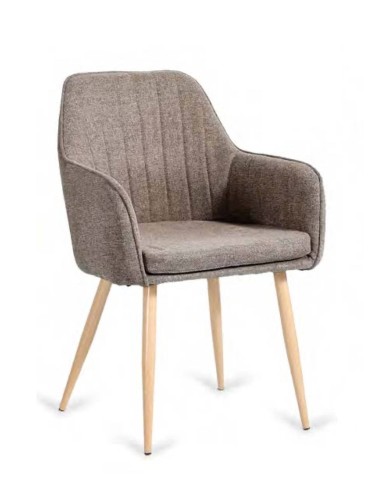 Silla con brazos Olivenza, tela MARRÓN JASPEADO, PATAS metal efecto MADERA