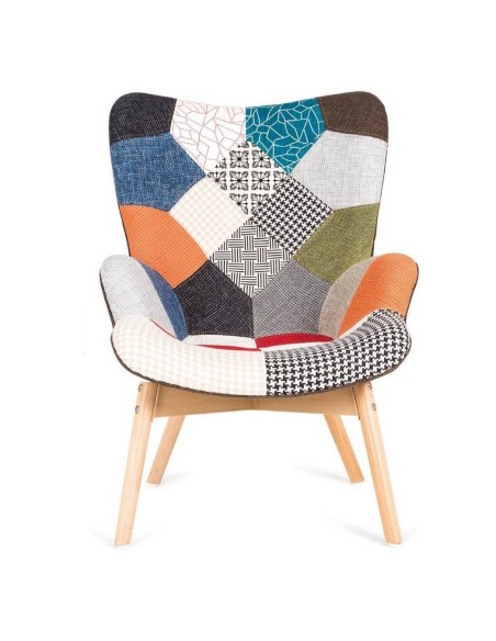 Poltrona nórdica Knut em tecido patchwork, multicolor