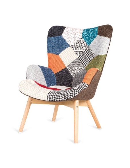 Poltrona nórdica Knut em tecido patchwork, multicolor
