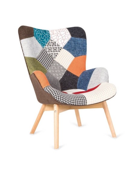 Poltrona nórdica Knut em tecido patchwork, multicolor