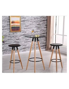 Banco de design nórdico OTILIO, madeira, polipropileno preto 2