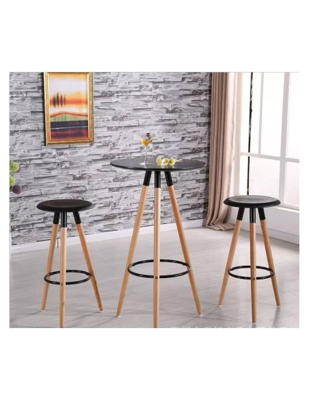 Taburete de diseño nórdico OTILIO, madera, polipropileno negro