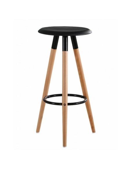 Taburete de diseño nórdico OTILIO, madera, polipropileno negro