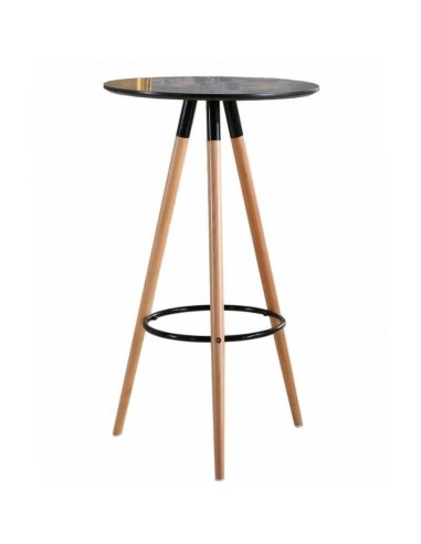 Mesa Alta diseño nórdico OTILIO 60 cm. Madera, tapa negra