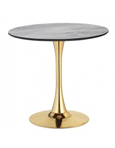 Mesa redonda DOCK 90, base em metal dourado e tampo DM...