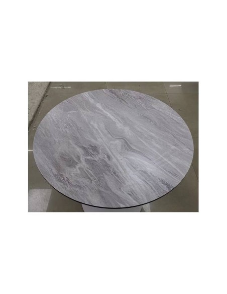 Mesa redonda DOCK 90, base em metal dourado e tampo DM tipo mármore