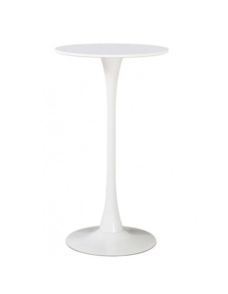 Mesa alta redonda TUL 60, base em metal e tampo em MDF lacado branco