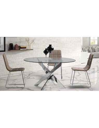 Ruth 140 mesa-redonda do projeto de sala de jantar, cromo, vidro