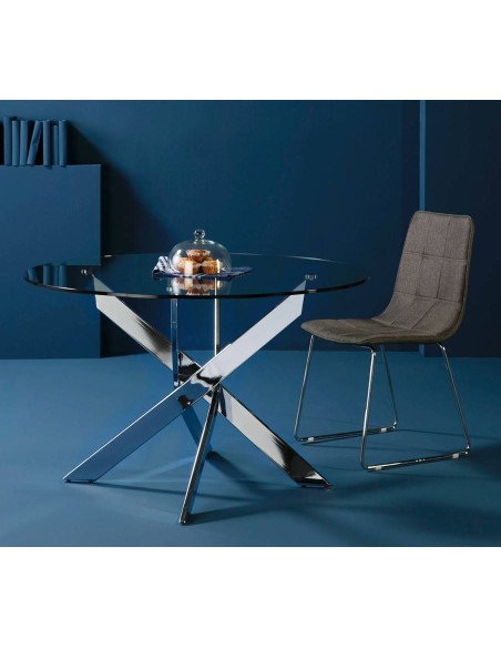 Ruth 140 mesa-redonda do projeto de sala de jantar, cromo, vidro