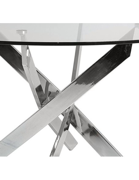 Thur 120 Mesa Redonda De Comedor De Diseño, Cromada, Cristal