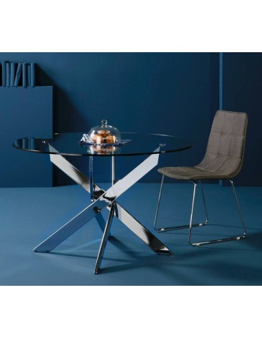 Thur 120 Mesa Redonda De Comedor De Diseño, Cromada, Cristal