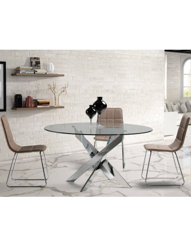 Thur 120 Mesa Redonda De Comedor De Diseño, Cromada, Cristal