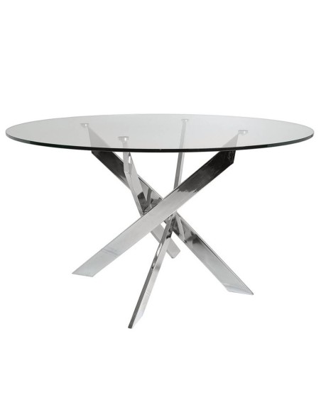 Thur 120 Mesa Redonda De Comedor De Diseño, Cromada, Cristal