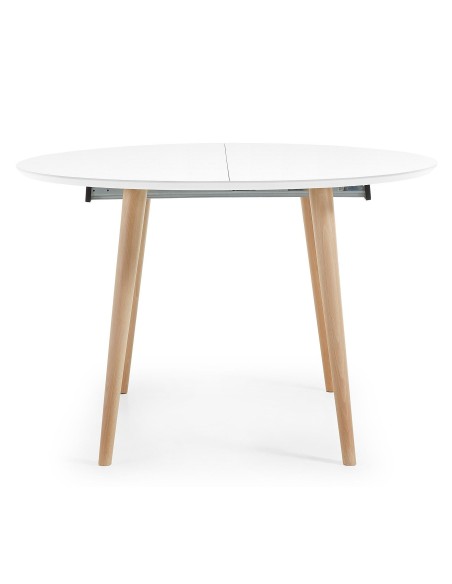 OAKLAND Mesa redonda extensible 120(200)x120, blanco, haya