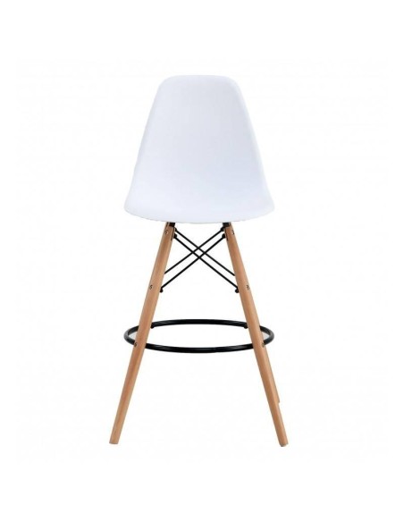 Taburete de diseño TOWER, base de madera y cuerpo de polipropileno blanco