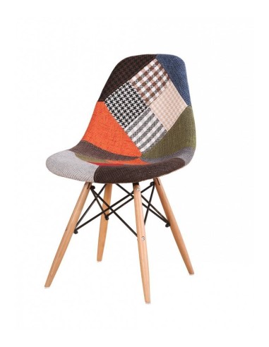 Cadeira Design Patchwork TOWER, pernas de madeira, corpo de tecido.