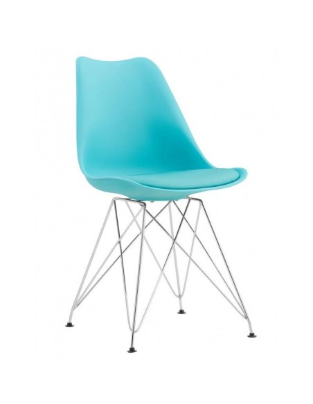 Silla diseño Tower, patas varillas metal cromado, cojín acolchado similpiel