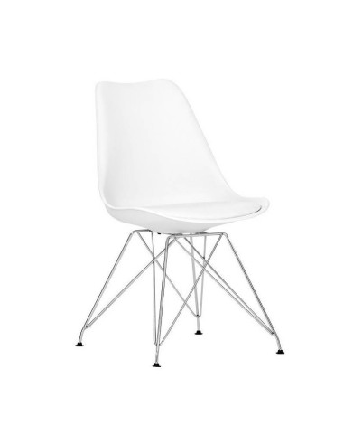 Silla diseño Tower, patas varillas metal cromado, cojín acolchado similpiel