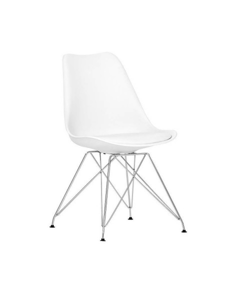 Silla diseño Tower, patas varillas metal cromado, cojín acolchado similpiel