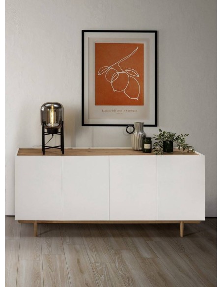 Mueble aparador Erika 180 x 47, lacado Blanco y Roble
