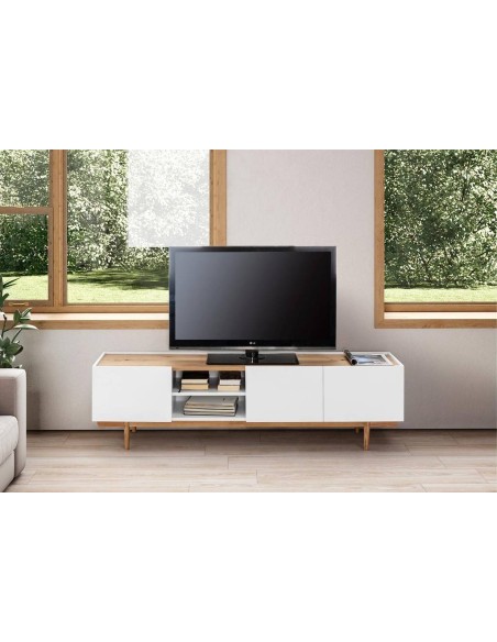Mesa TV NÓRDIC ERIKA 180 x 42, lacado Branco e Carvalho