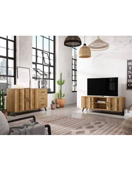 MUEBLE TV NORDIC 136 x 40 cm, NATURAL/SERIGRAFIA.