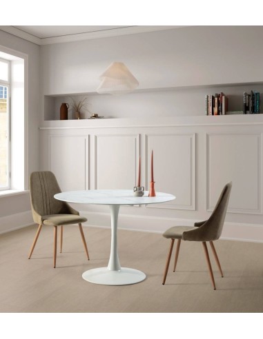 MESA REDONDA ADA 110, cerâmica tipo mármore e...