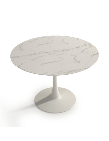 MESA REDONDA ADA 110, cerâmica tipo mármore e metal BRANCO