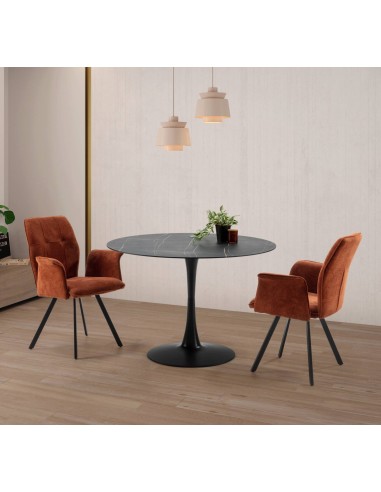 MESA REDONDA ADA 110, cerámica símil mármol y...