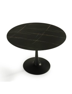 MESA REDONDA ADA 110, cerámica símil mármol y metal NEGRO