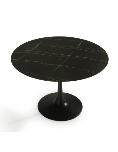 MESA REDONDA ADA 110, cerámica símil mármol y metal NEGRO