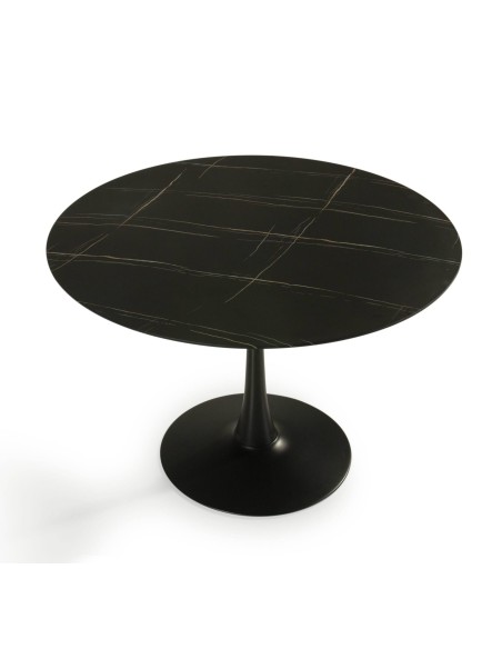 MESA REDONDA ADA 110, cerâmica tipo mármore e metal PRETO
