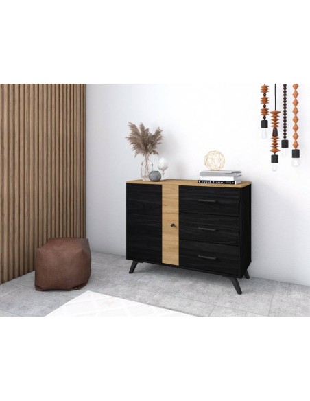 APARADOR ALTO TEXAS 92 X 81 CM, BOCAMINA/NATURAL, 1 PUERTAS Y 3 CAJONES.