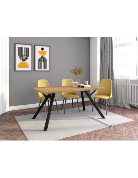 MESA DE JANTAR PAOLA 160X90 NATURAL e pés em BLACK METAL.