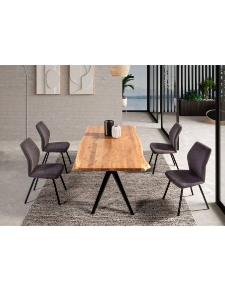 MESA DE JANTAR MUDRI 200 x 100, PERNA METAL PRETO e ACÁCIA.