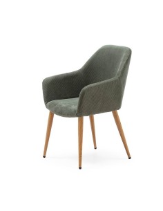 Silla con brazos DUNE, tejido pana y patas metalicas.