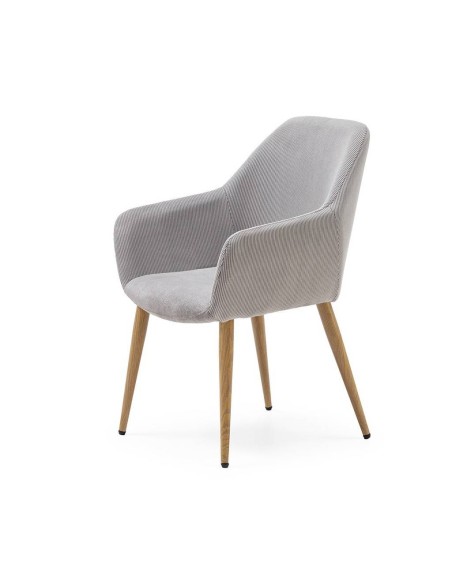 Silla con brazos DUNE, tejido pana y patas metalicas.