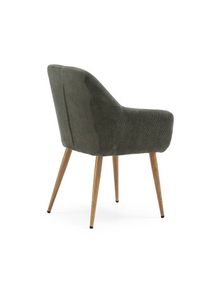 Silla con brazos DUNE, tejido pana y patas metalicas.