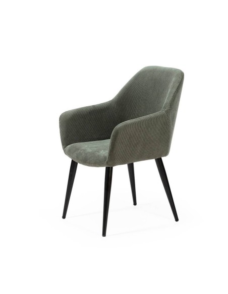 Silla con brazos DUNE, tejido pana y patas metalicas negras.