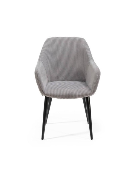Silla con brazos DUNE, tejido pana y patas metalicas negras.