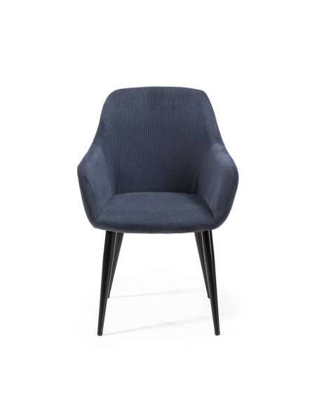 Silla con brazos DUNE, tejido pana y patas metalicas negras.